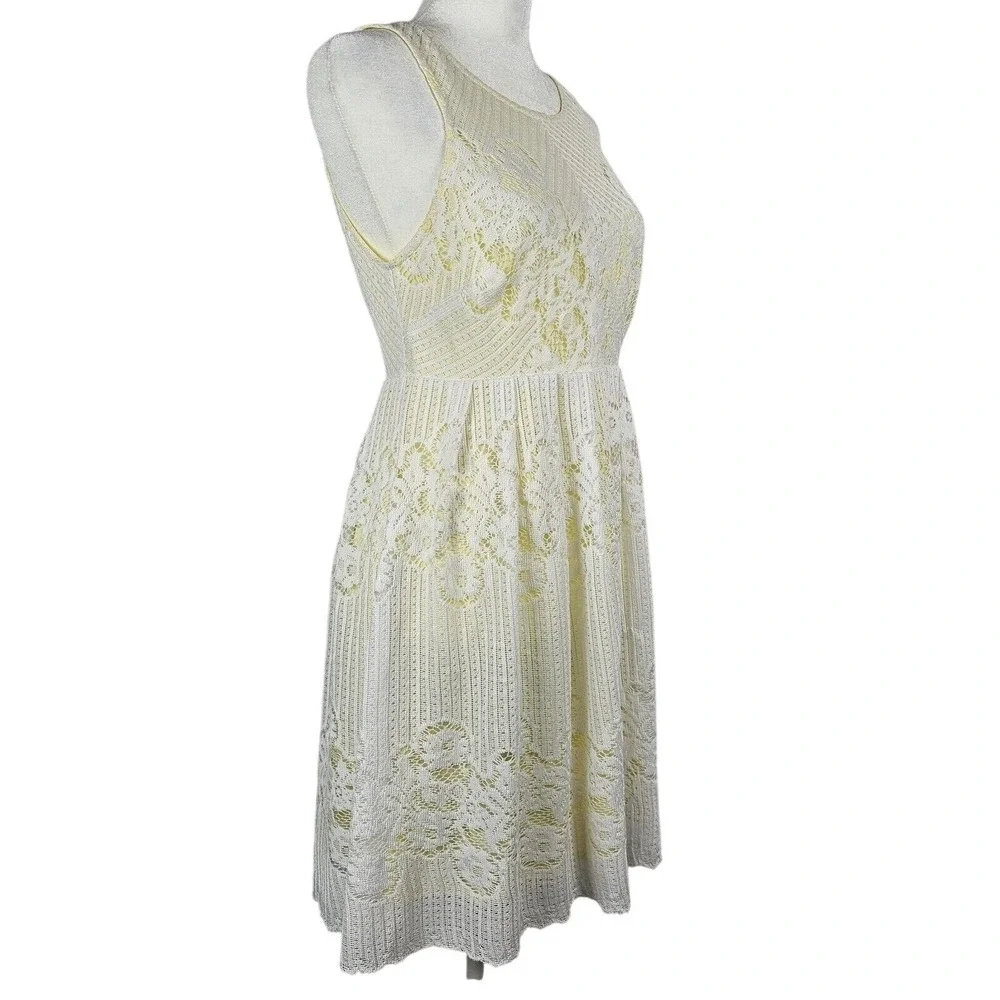 Free People Lace Fit & Flare Dress Women 2 Cream Yellow‎ Open Back Sleeveless